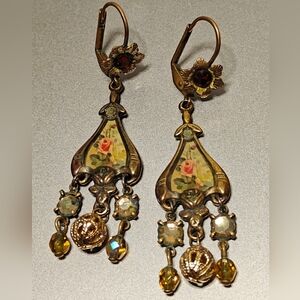 Victorian Style Floral Dangle Earrings Signed Michal Negrin